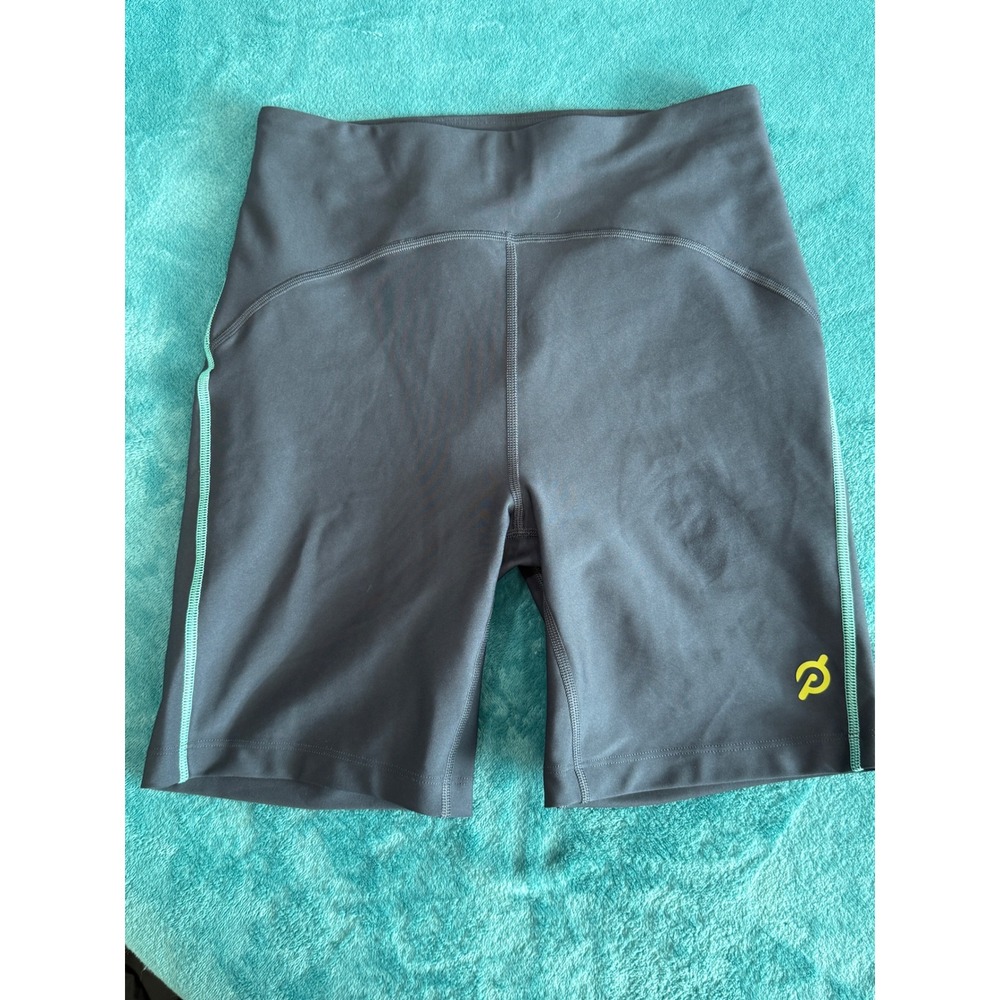 Peloton Womens High Waisted Bike Shorts Gray Mint Green Stitching Athletic Small